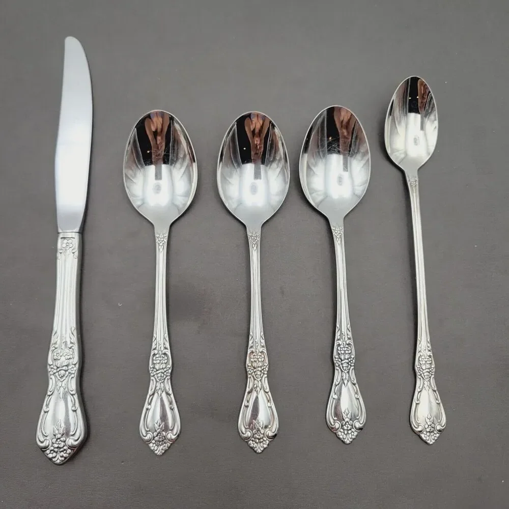 Set of 5 Oneida KENNETT Square Distinction Deluxe STAINLESS STEEL Knife & Spoon